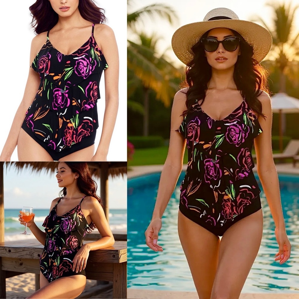 Magicsuit Rita Tankini Neon Nature Tiered Swimsuit Bathing Suit Slimming